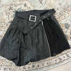 Zara Black Asymmetrical Skort with Lace and Belt